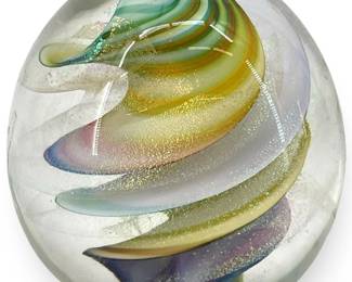Signed Iridescent Art Glass Paperweight