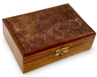 Polished Wood and Brass Inlay Dresser Box