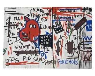 Signed Attributed Basquiat Mixed Media on Wood