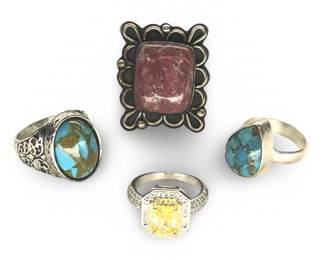 (4) Assorted Sterling Silver Gemstone Rings