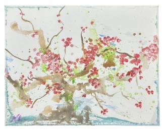 Signed Nadine Leo Cherry Blossom Tree Acrylic