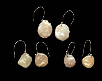 3 Pair Keshi Pearl Drop Silver Earrings