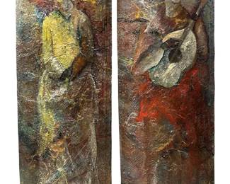 2pc. Esther Rogoway Unique Mixed Media on Wood