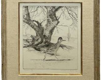 Signed Walter E. Bohl Roadrunner Etching