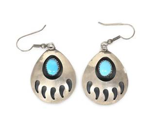 Sterling Silver Turquoise Bear Claw Earrings