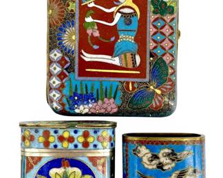 3pc Vintage Chinese Enameled Cloisonné Set