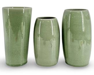 3pc Glazed Ceramic Green Vases
