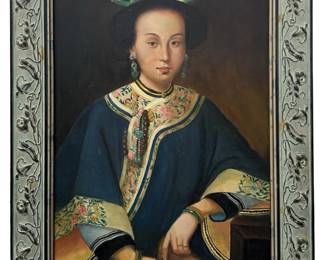 Vintage Chinese Portrait Oil on Canvas