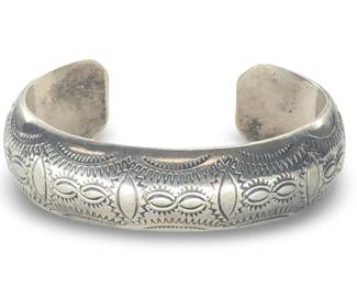 Native American Etched Sterling Silver Cuff