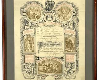Framed Johann Heinrich Marriage Certificate*