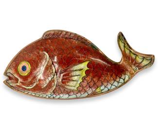 Old Chinese Enameled Cloisonné Brass Fish Box