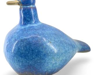 MCM Blue Glazed Ceramic Duck Sculpture