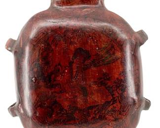 Vintage Large Lidded Red Lacquer Wood Vase