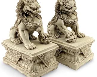 2pc Heavy Chinese Fengshui Foo Dog Sculptures
