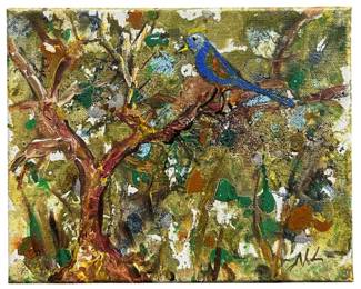 Signed Nadine Leo Blue Bird Acrylic on Canvas