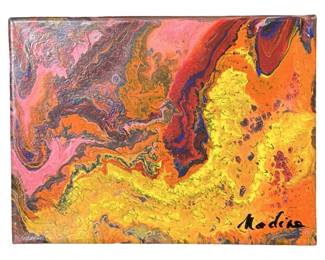 Signed Nadine Leo Vibrant Acrylic Pour on Canvas