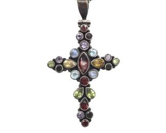 Sterling Silver Multi Gemstone Cross Pendant