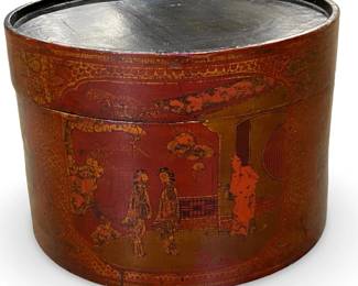 Large Antique Chinese Red Lacquer Hat Box