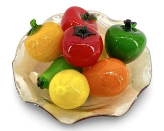Murano Style Art Glass Fruit Basket