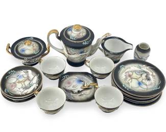 Hand Painted Asian Dragon Design Porcelain Set