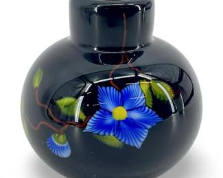 Signed Sherman 1988 Black Art Glass Vase