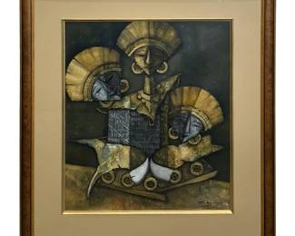 Signed Middle Eastern Relief Mixed Media