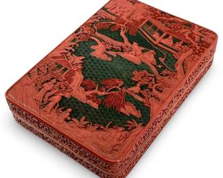 Vintage Chinese Carved Cinnabar Box