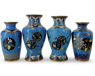 4pc Meiji Japanese Enameled Cloisonné Vases