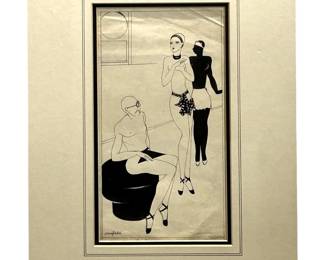 Vintage Anglada Black and White Lithograph