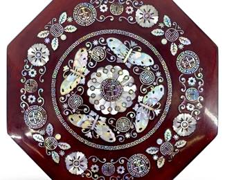 Vintage Mother of Pearl Inlaid Wooden Octagon Box
