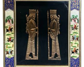 Vintage Framed Asian Copper Soldier Figures
