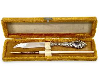Silver & 14K Gold Mother of Pearl Knife and Quill