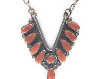 Native American Navajo Sterling Coral Pendant