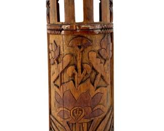 Hand Carved Wooden Chinese Calligraphy Brush Pot