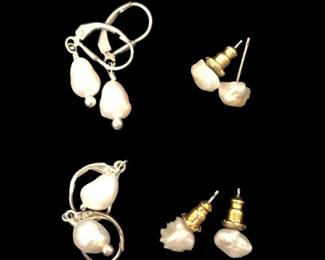 7 Pair Assorted Silver River Pearl Earrings