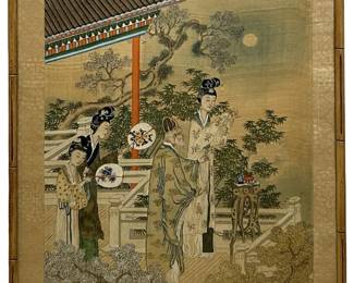 Vintage East Asian Gouache Painting on Silk