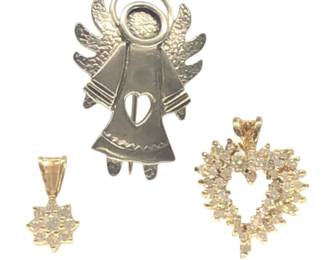 (3) Sterling Silver W/Gold Tone Pin & Pendants
