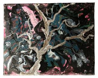 Signed Nadine Leo Acrylic Pour Tree on Canvas