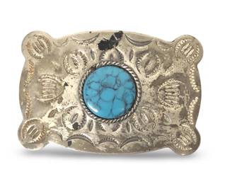 Native American Etched Silver Turquoise Belt