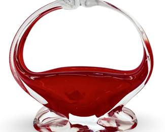 Vintage Hand Blown Ruby Red Art Glass Basket