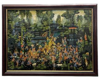 Signed Indonesian Ubud Bali Mixed Media on Canvas