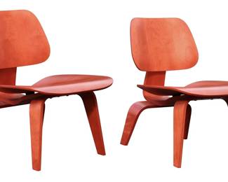 Pair Red Eames LCW Chairs - by Herman Miller