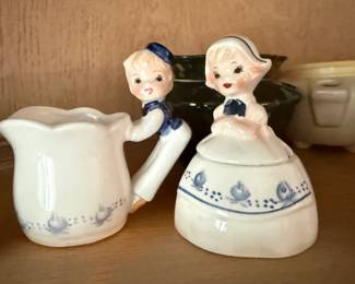 Vintage Enesco Mini Dutch Boy & Girl Creamer & Sugar Bowl