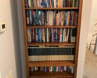 books; World Book Encyclopedia; bookcase