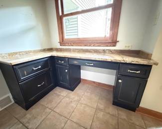 Built-In Corner Desk Cabinet Set, Black w/ Granite Top, L-Shape Regular price $350.00