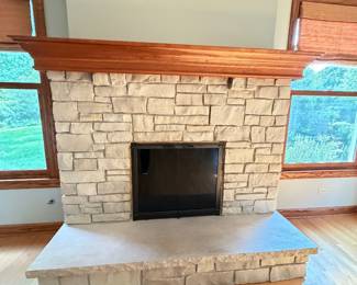 Stone Veneer Fireplace Surround w/ Wood Mantel & Glass Doors Regular price $450.00