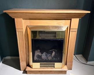 Oak Mantel Electric Fireplace, Brass Trim, Freestanding  $85.00