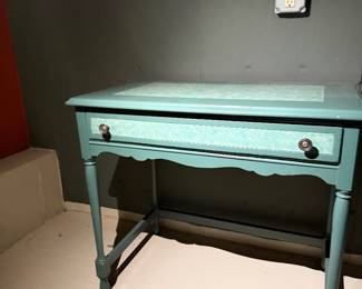 Vintage Painted Writing Desk, Turquoise, Single Drawer $125