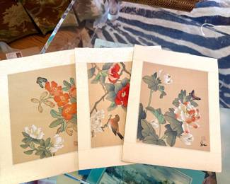 Three Asian watercolors on silk