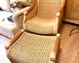 Palm Beach Chic Wicker Chair & Ottoman